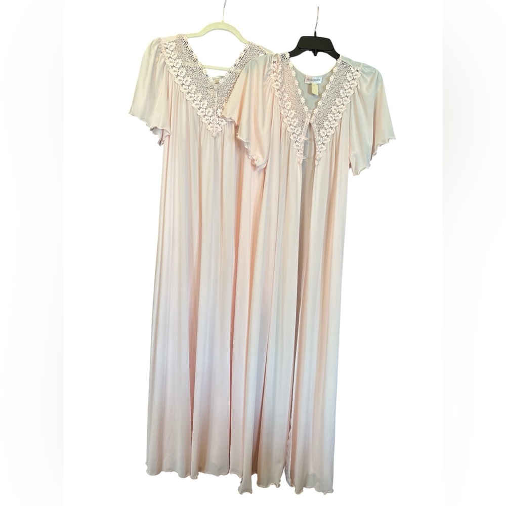 Shadowline women’s vintage 2 piece nightgown set lace buttons pink Size S NWT